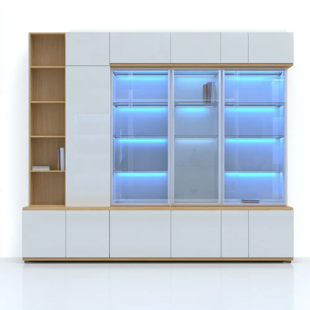 Dekoschrank Holz-Glas 250x50x200 cm - Weiß/Holz - Modernes Design-Stylalivo