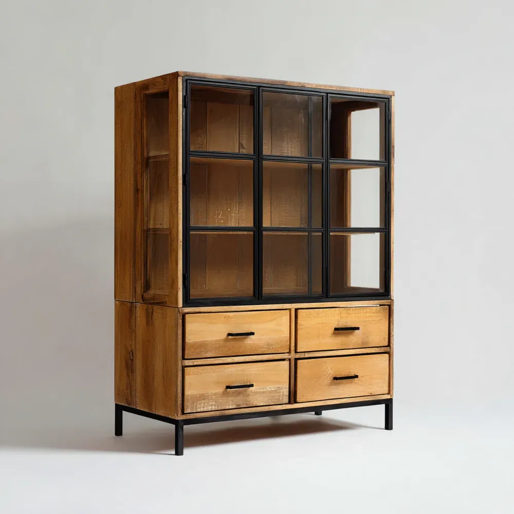 Dekoschrank Holz 100x45x200 cm – Natur – Industrieller Stil-Stylalivo