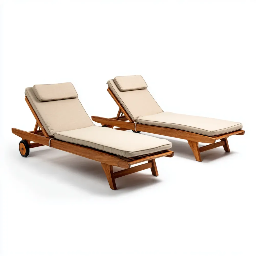 Gartenliege Set Holz 200x60x35 cm Beige – Verstellbar-Stylalivo