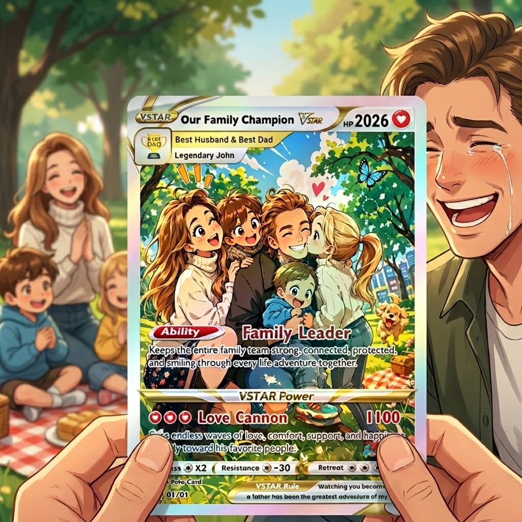 Custom Trainer Card - Trendy Comic Anime Style Personalized n Card for Dad - Perfect Gift from Wife & Kids Happy Father's Day - CustomCardverseUK