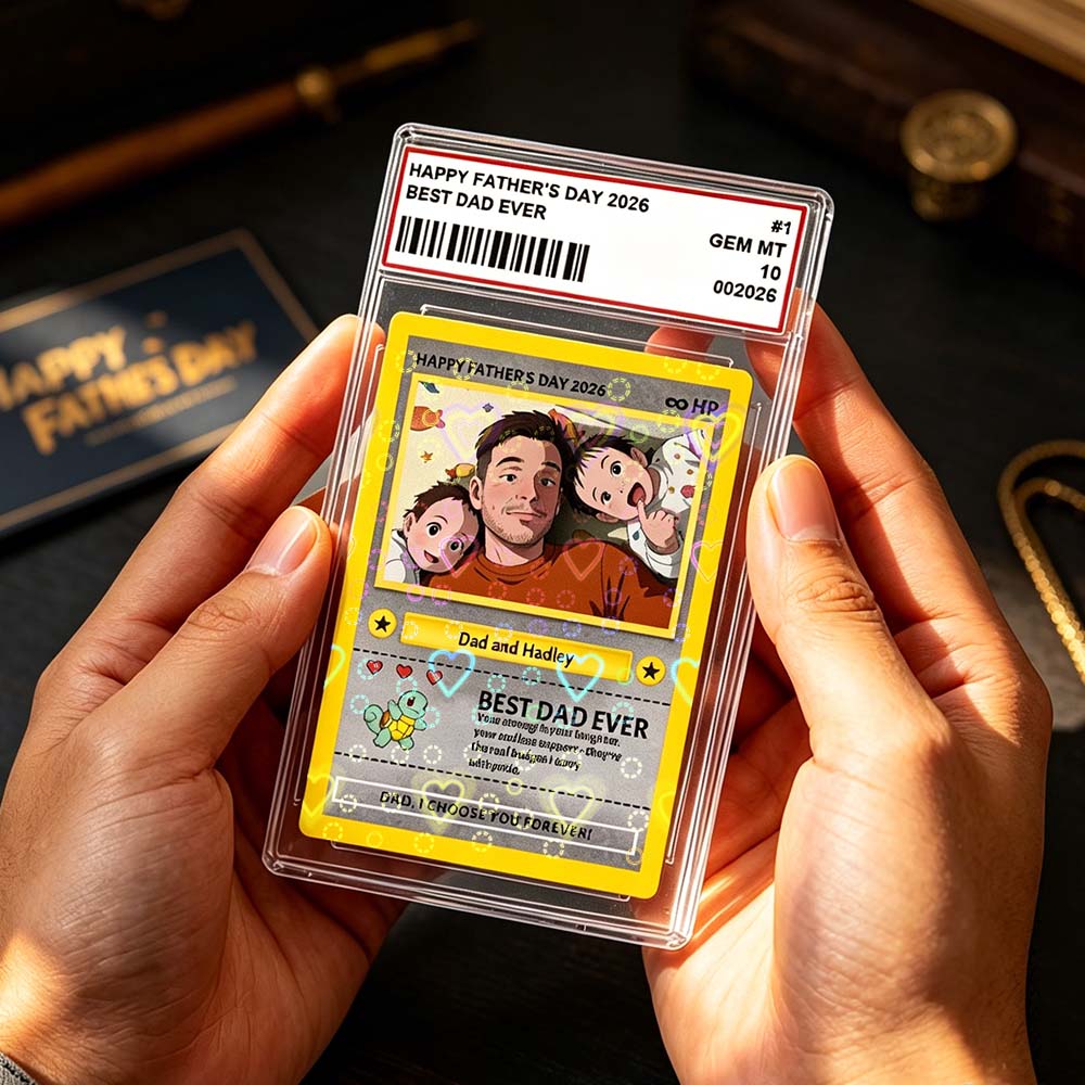 Personalised Father's Day Card - Custom Dad Trading Card with Photo & Names - "Best Dad Ever" Unique Gift for Dad, Grandpa, Husband - Poke Style Collectible Plaque for Father's Day 2026