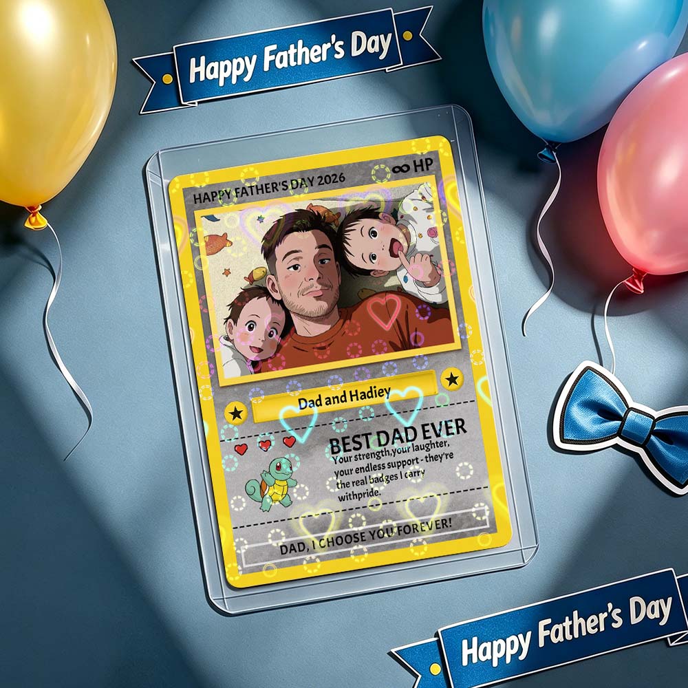 Personalised Father's Day Card - Custom Dad Trading Card with Photo & Names - "Best Dad Ever" Unique Gift for Dad, Grandpa, Husband - Poke Style Collectible Plaque for Father's Day 2026