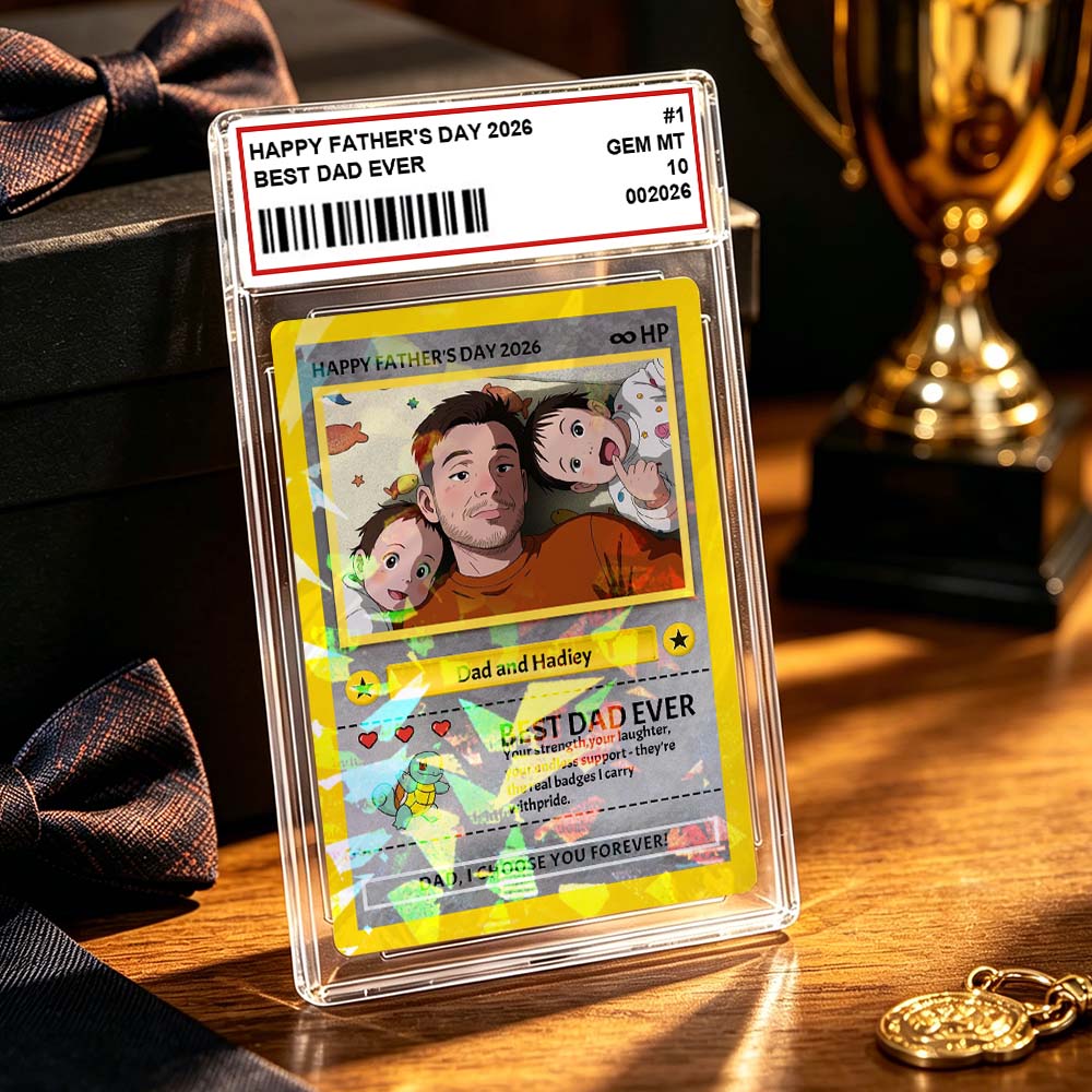 Personalised Father's Day Card - Custom Dad Trading Card with Photo & Names - "Best Dad Ever" Unique Gift for Dad, Grandpa, Husband - Poke Style Collectible Plaque for Father's Day 2026