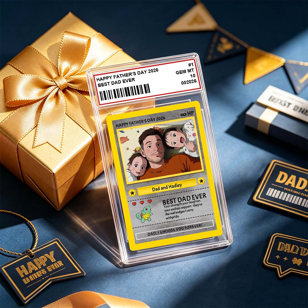 Personalised Father's Day Card - Custom Dad Trading Card with Photo & Names - "Best Dad Ever" Unique Gift for Dad, Grandpa, Husband - Poke Style Collectible Plaque for Father's Day 2026