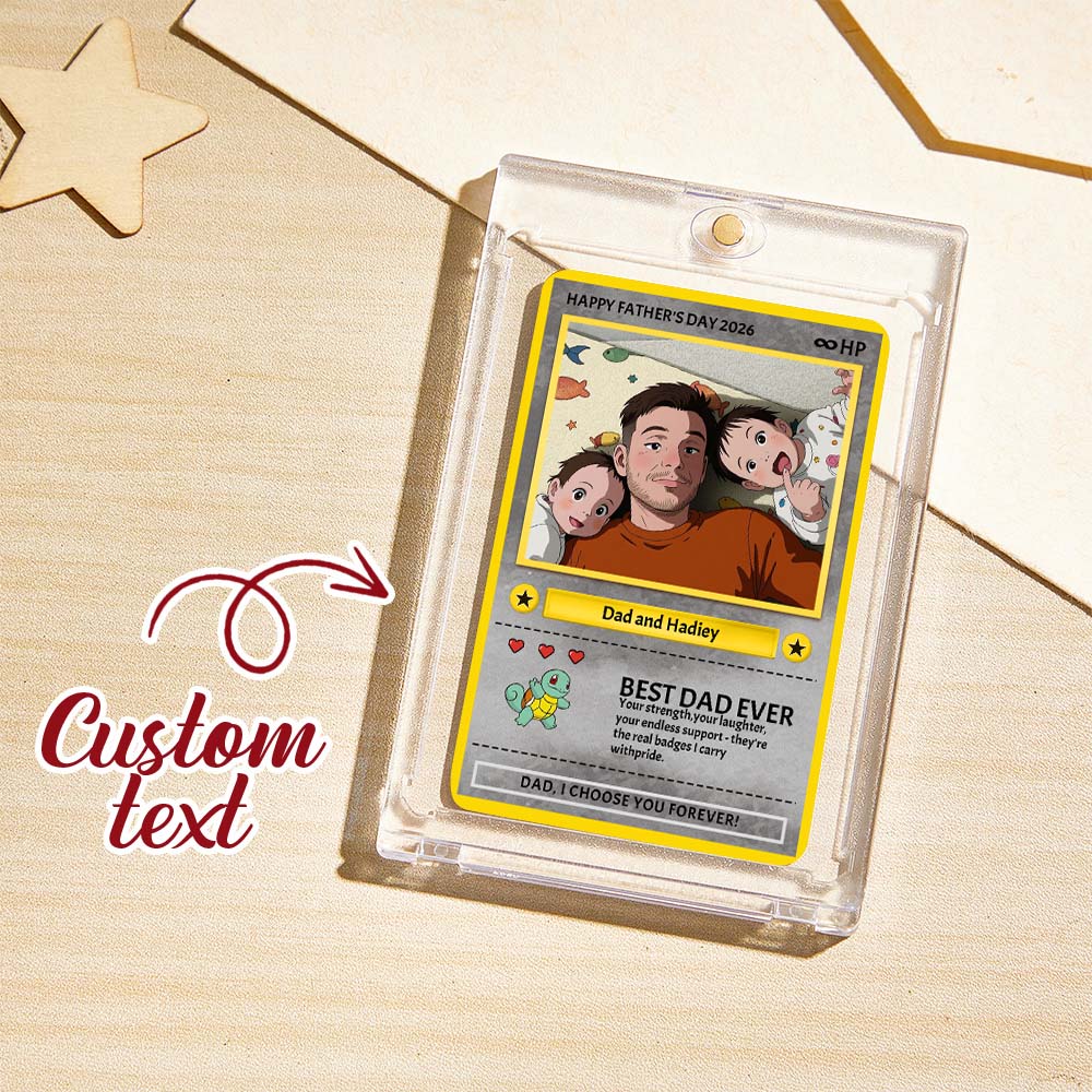 Personalised Father's Day Card - Custom Dad Trading Card with Photo & Names - "Best Dad Ever" Unique Gift for Dad, Grandpa, Husband - Poke Style Collectible Plaque for Father's Day 2026