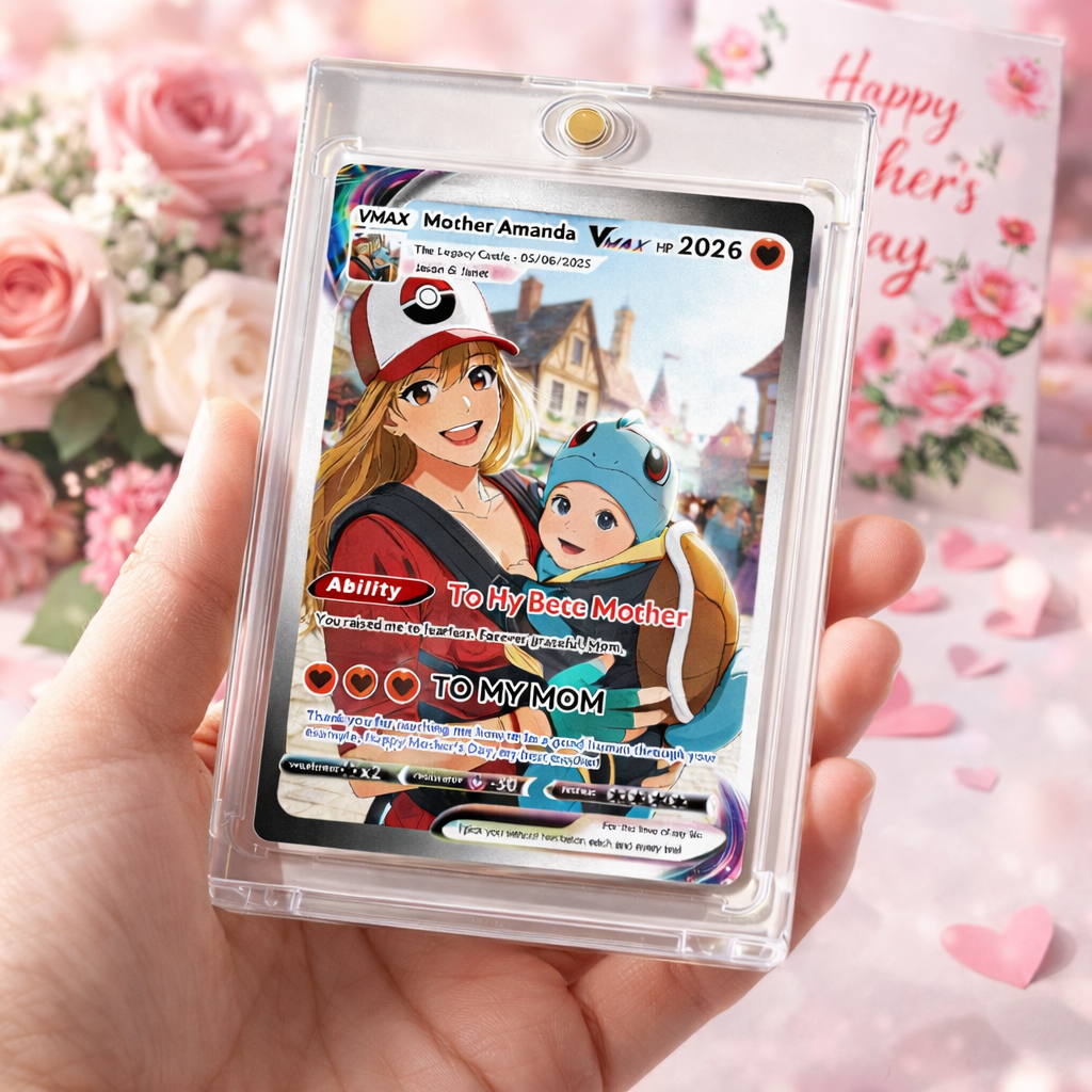 Personalised Mother's Day Card for Mum, Custom Anime-Style Cartoon Art, Meaningful Gift from Family