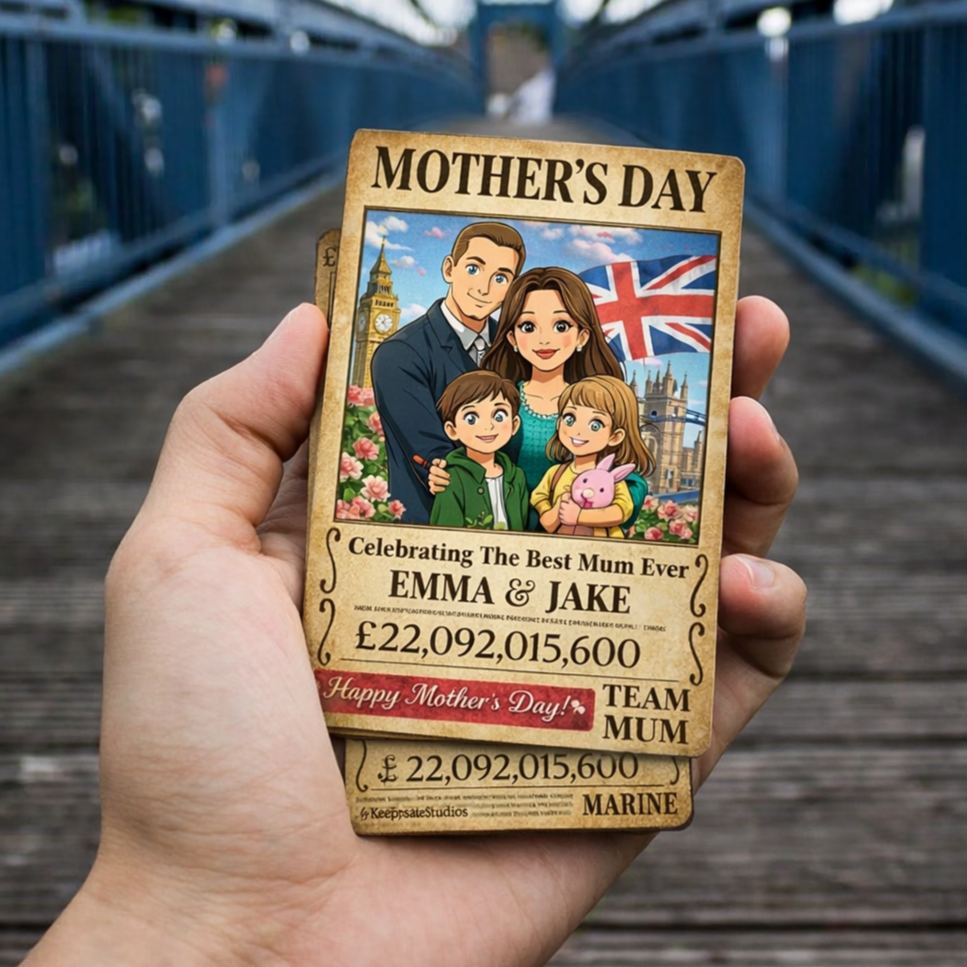 Personalized Anime Mother’s Day Card, Custom Pirate Cartoon Art, Unique Illustrated Gift for Mom