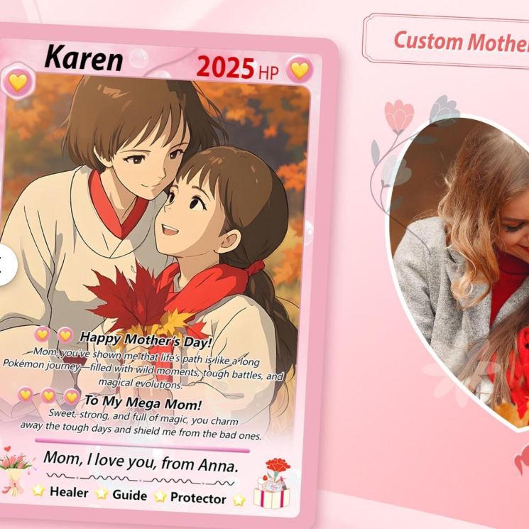 Personalized Mother's Day Poke Card, Pokemon Photo Cards based on Poke, Gift For Mom, Mother's Day Gift, Custom Poke Present