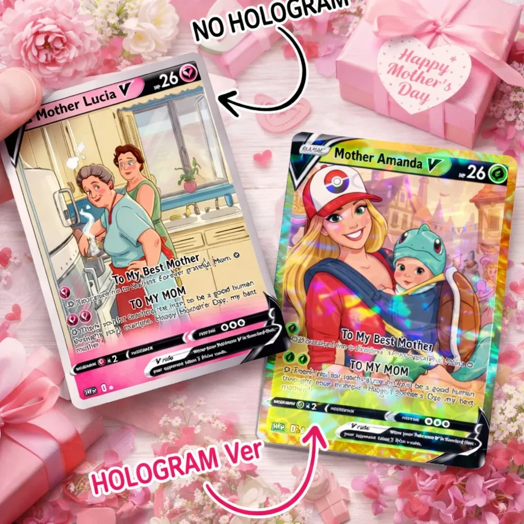 Custom Trading Card Cartoon Art Style Collectible Personalised Gift for Mum