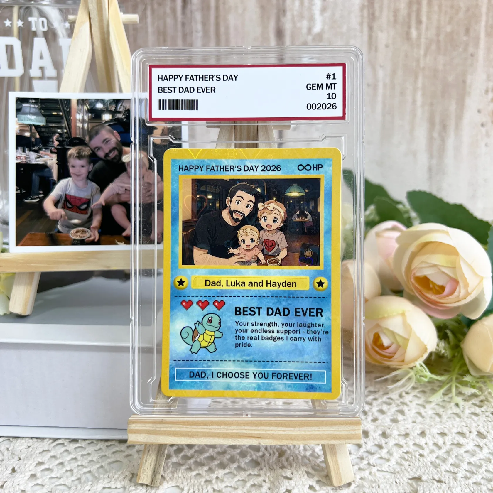 Personalized Father's Day Card - Custom Dad Trading Card with Photo & Names - "Best Dad Ever" Unique Gift for Dad, Grandpa, Husband - Poke Style Collectible Plaque for Father's Day 2026