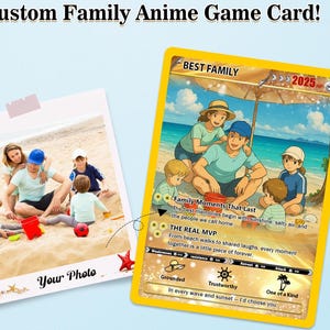 Custom Poke-Style Family Memory Card–Personalized Anime Card with Family Photo, Names, and Traits–Unique Keepsake Gift for Parents & Kids