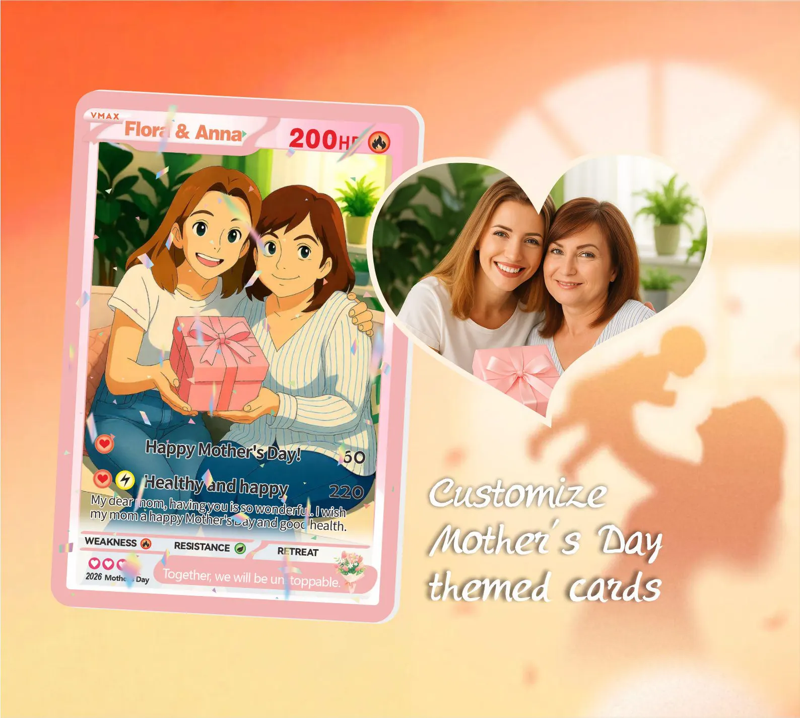 Personalized Inspired Mother’s Day Card, Custom Photo Anime Trading Card, Holographic Acrylic or Metal Keepsake Gift for Mom