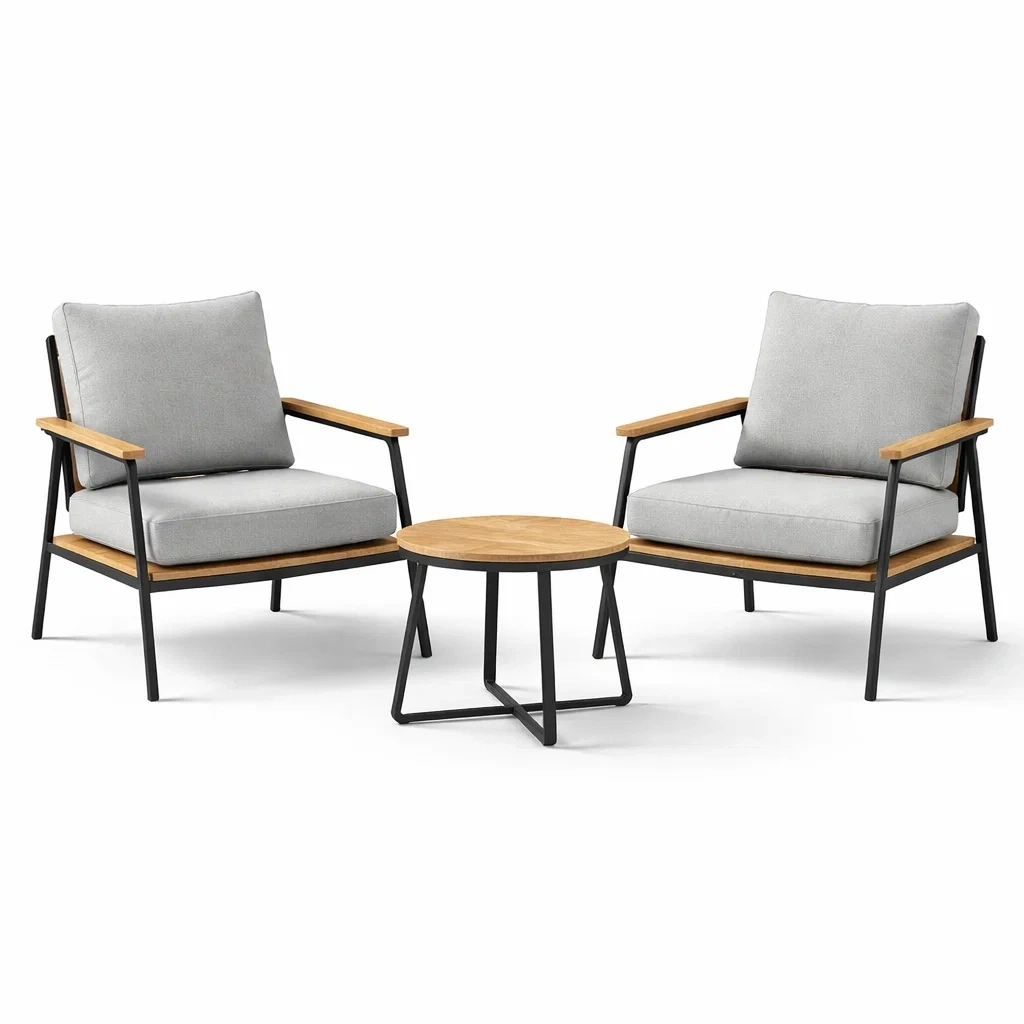 Ensemble de détente aluminium avec 2 fauteuils et table basse en bois d’acacia-dreamnookzz