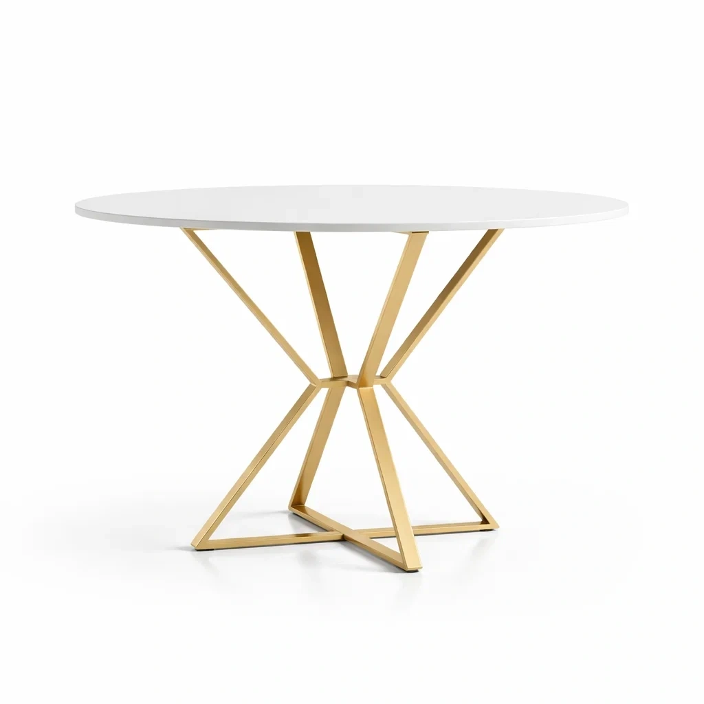 Table à manger ronde en métal doré et bois blanc-dreamnookzz