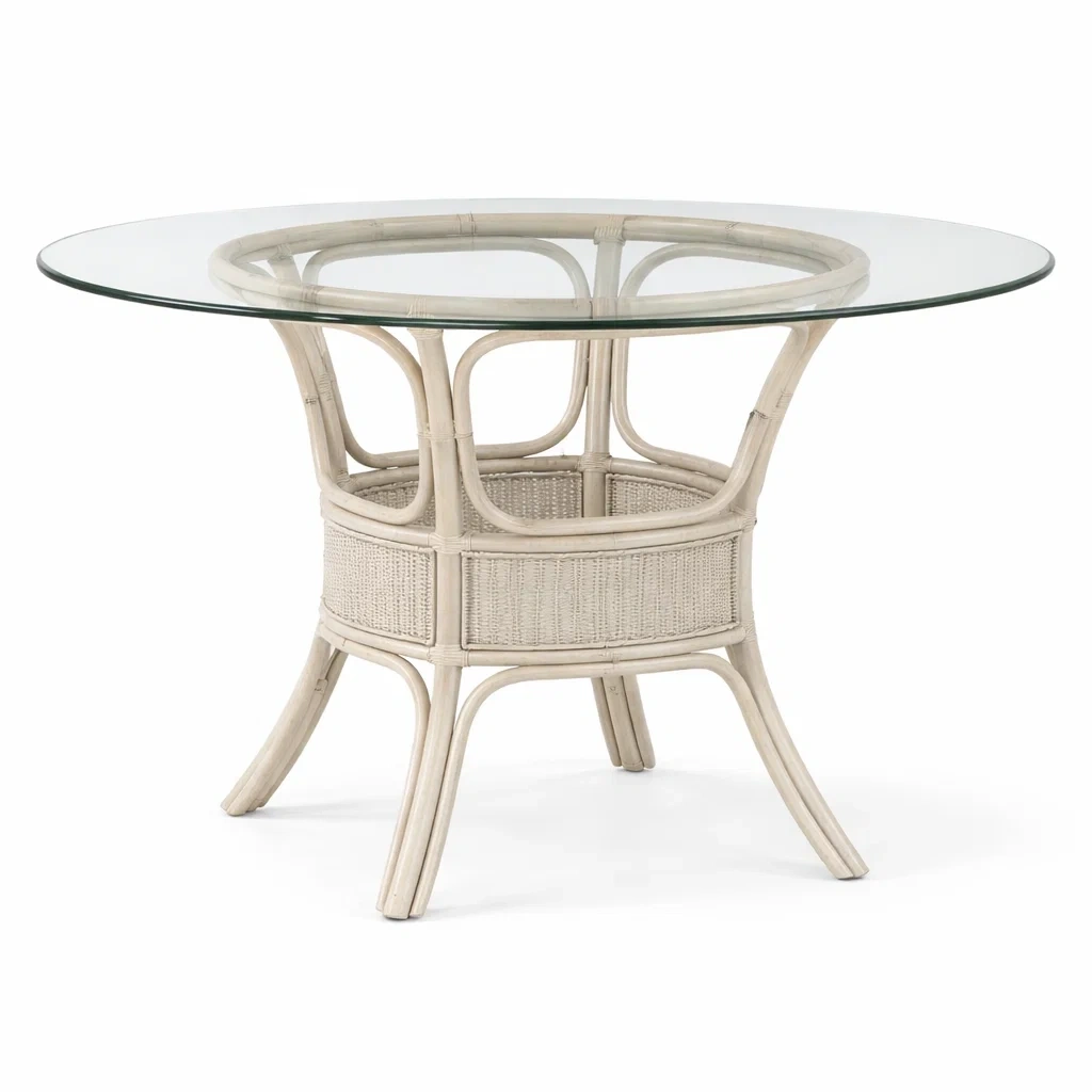 Table à manger rotin avec plateau en verre trempé transparent-dreamnookzz
