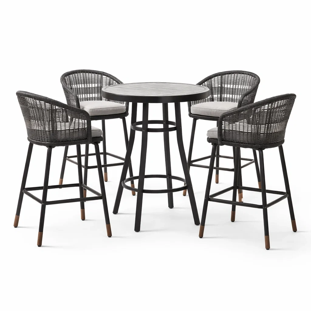 Ensemble de bar table haute et tabourets en résine et métal noir-dreamnookzz