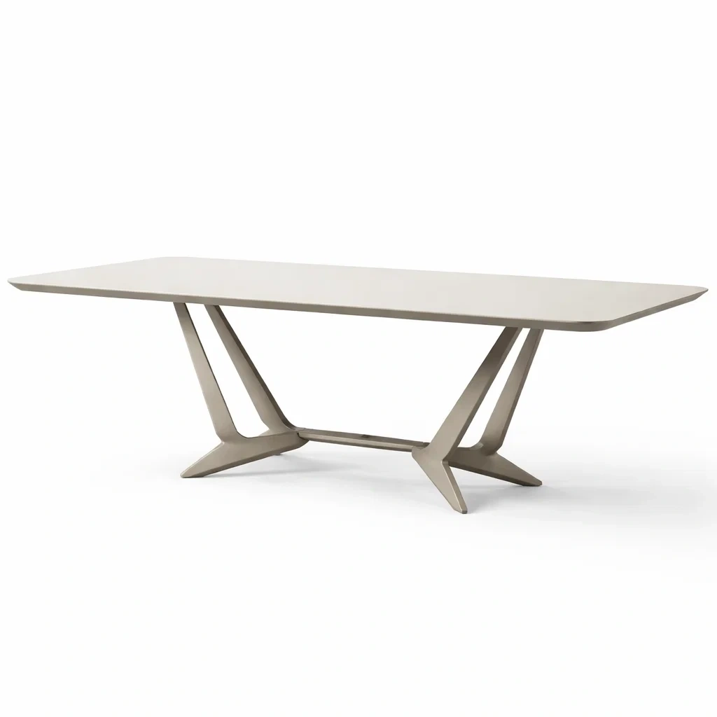 Table à manger rectangulaire céramique et métal taupe 200 x 100 x 75 cm-dreamnookzz