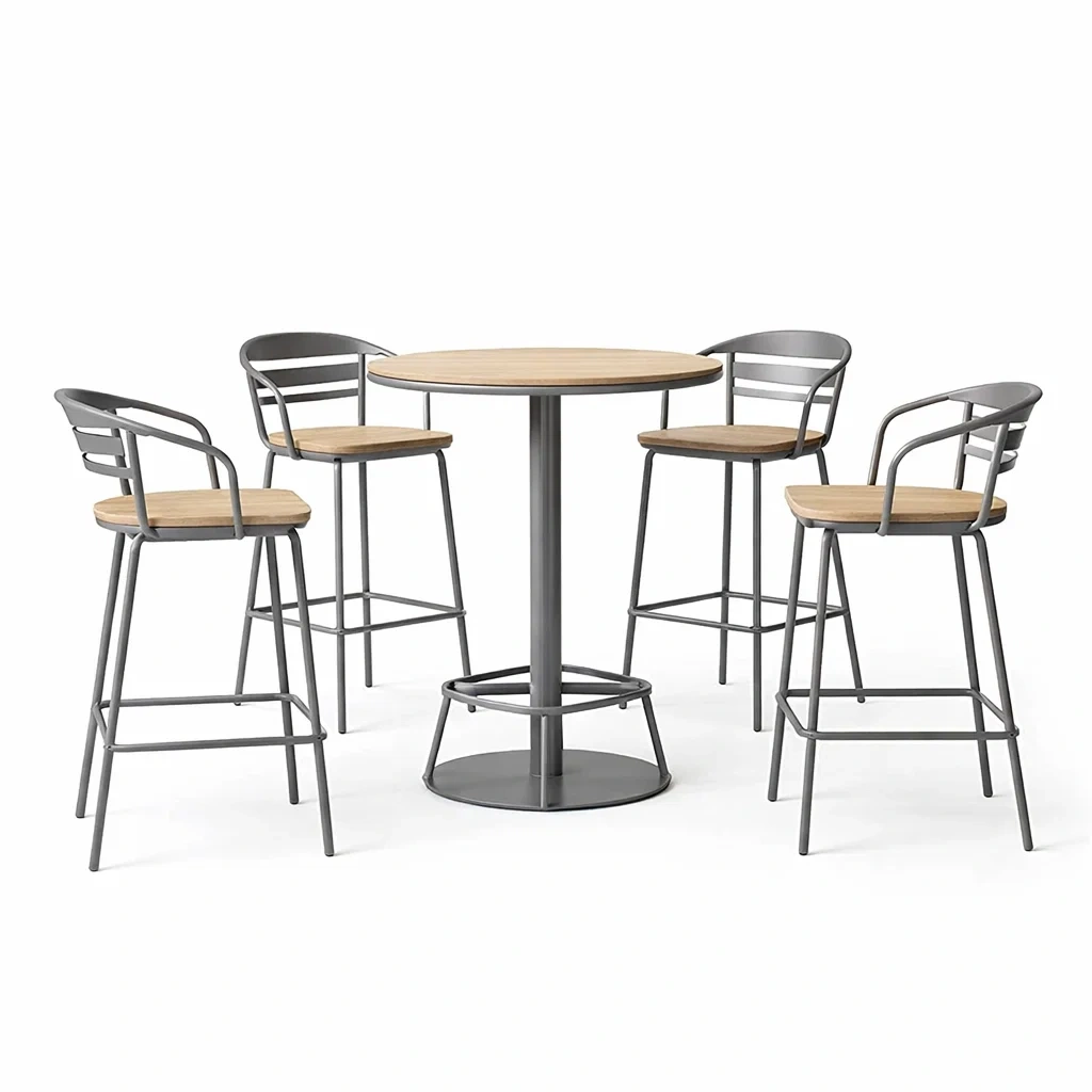 Ensemble de bar table haute et 4 chaises de bar en métal et bois gris-dreamnookzz