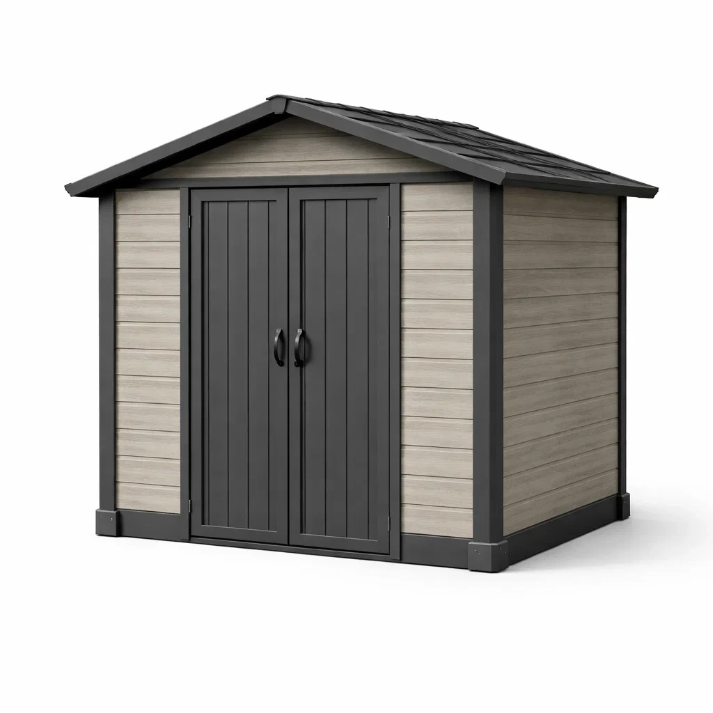 Abri de jardin pvc avec cadre en résine gris foncé 200 x 150 x 210 cm-dreamnookzz