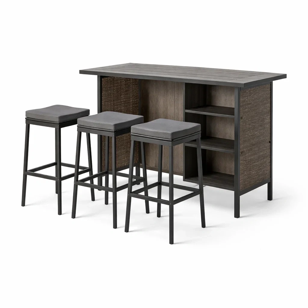 Ensemble de bar bois et métal avec table de bar et 3 tabourets gris-dreamnookzz