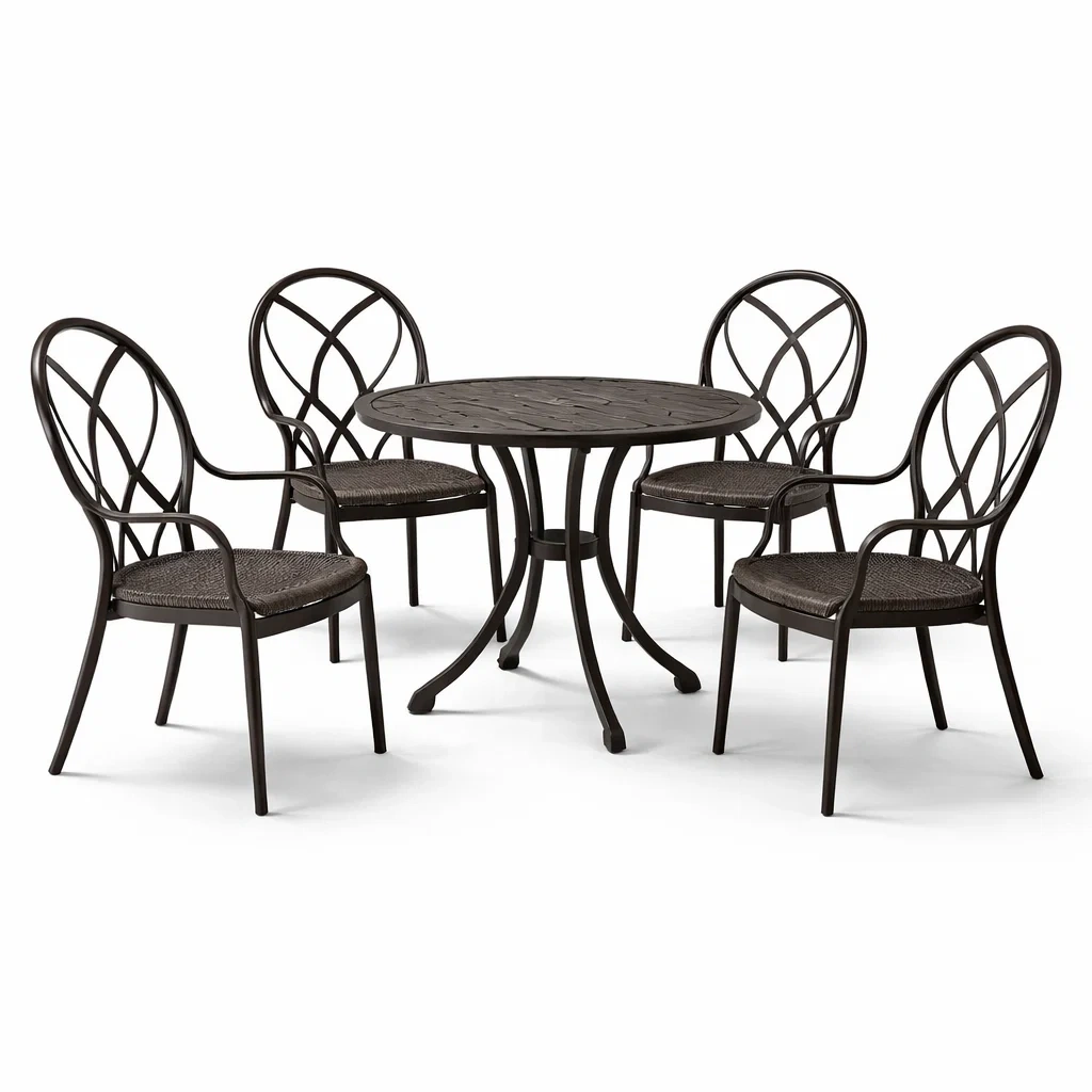 Ensemble table et chaises extérieur en aluminium et rotin synthétique marron-dreamnookzz