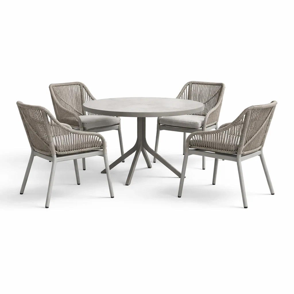 Ensemble table et chaises rond en métal avec chaises en corde pour extérieur-dreamnookzz