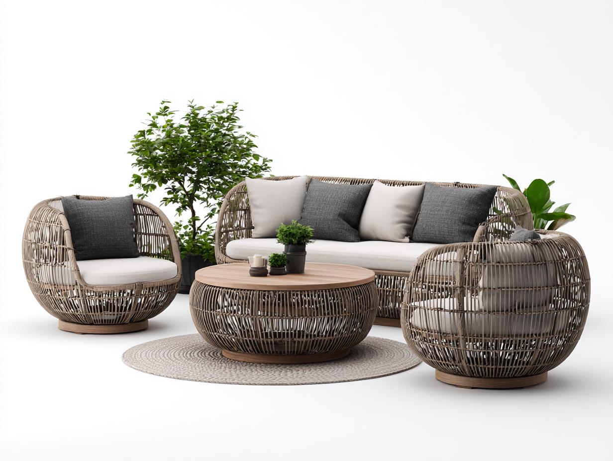 Gartensofa Outdoor Sofa Set Rattanoptik 210x85x75 cm - Grau-Beige - modernes Design-Sofagetmart