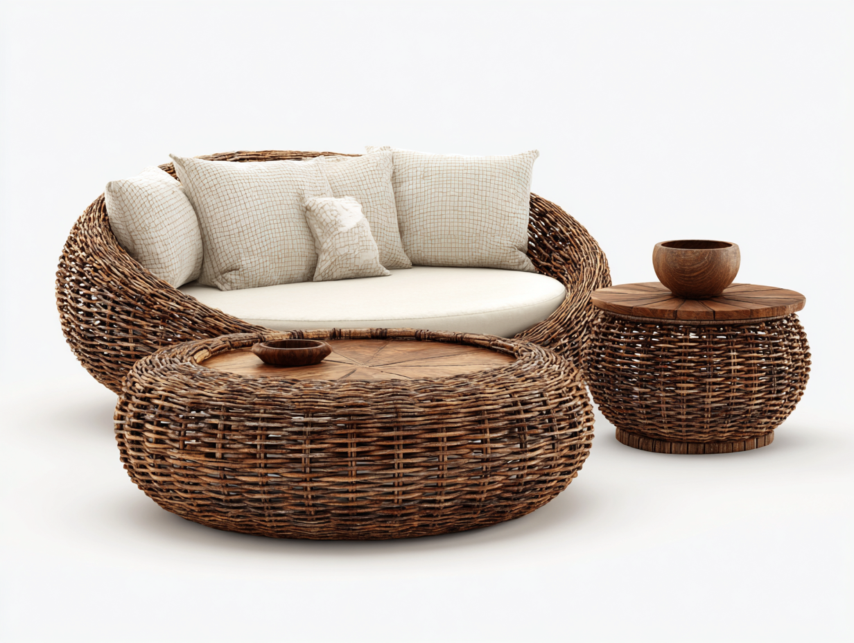 Gartensofa Rattan Holz 180x90x75 cm - Natur - rundes Design-Sofagetmart