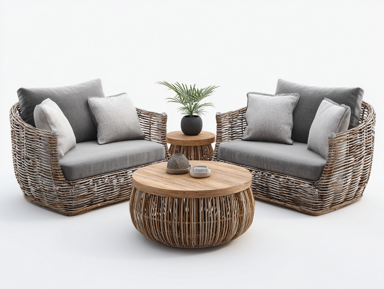 Gartensofa Rattan 115x80x75 cm - Grau-Natur - Modernes Design für den Außenbereich-Sofagetmart