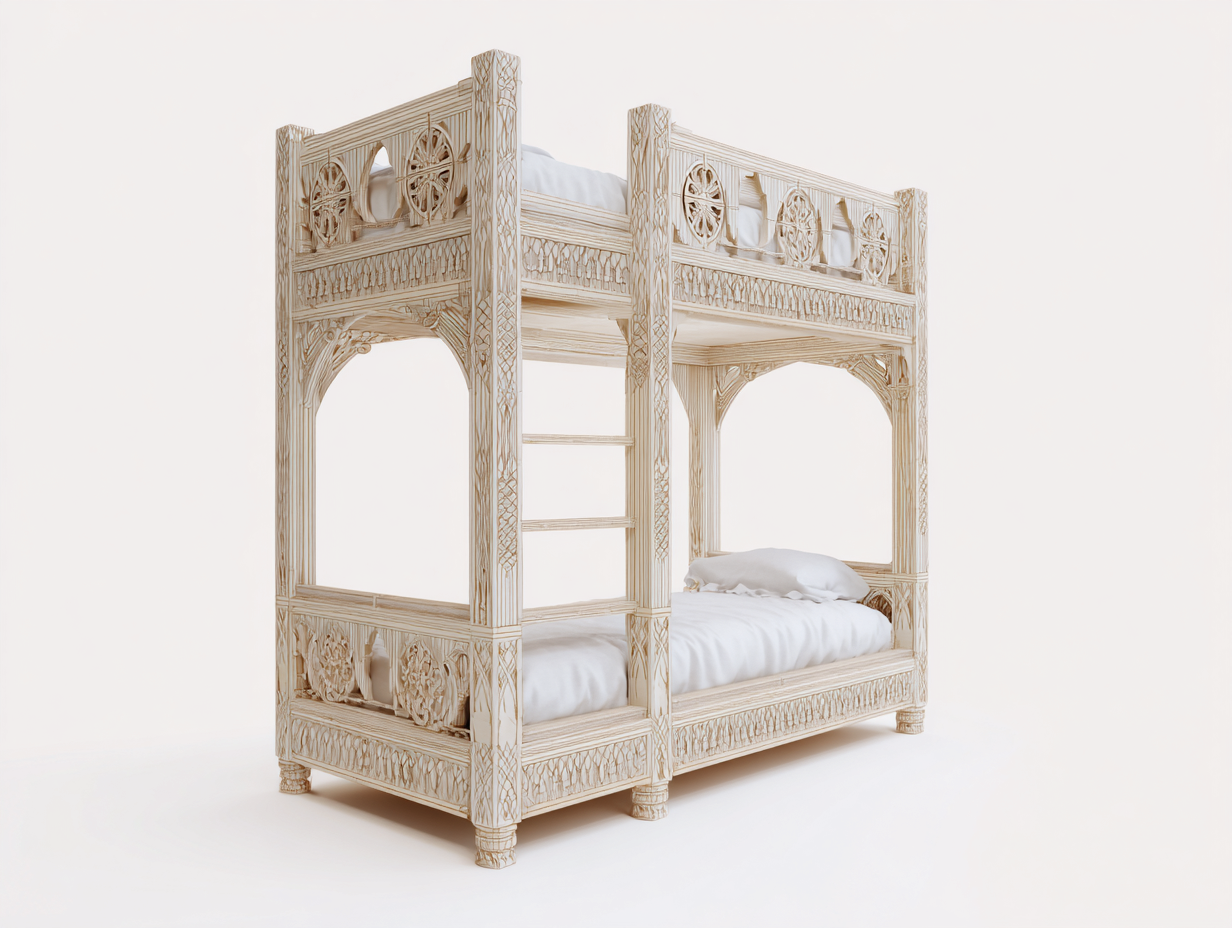 Etagenbett Holz 200x100x180 cm Natur für Kinderzimmer - kunstvoll geschnitztes Design-Sofagetmart