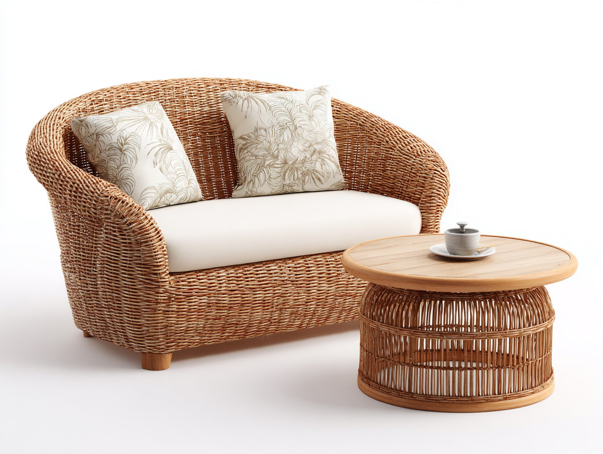 Gartensofa Rattan Holz 130x75x80 cm Natur für Garten und Terrasse - natürlicher Stil-Sofagetmart