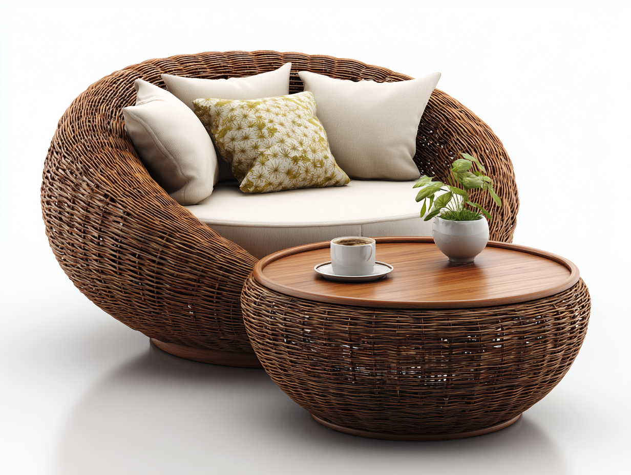 Gartensofa Rattan 140x85x75 cm - Braun-Beige - Sitzgelegenheit für den Außenbereich-Sofagetmart