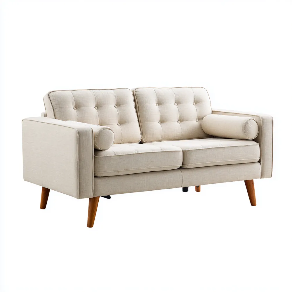 Divano Due Posti in Tessuto Imbottito 150x85x80 cm - Beige - Design Moderno