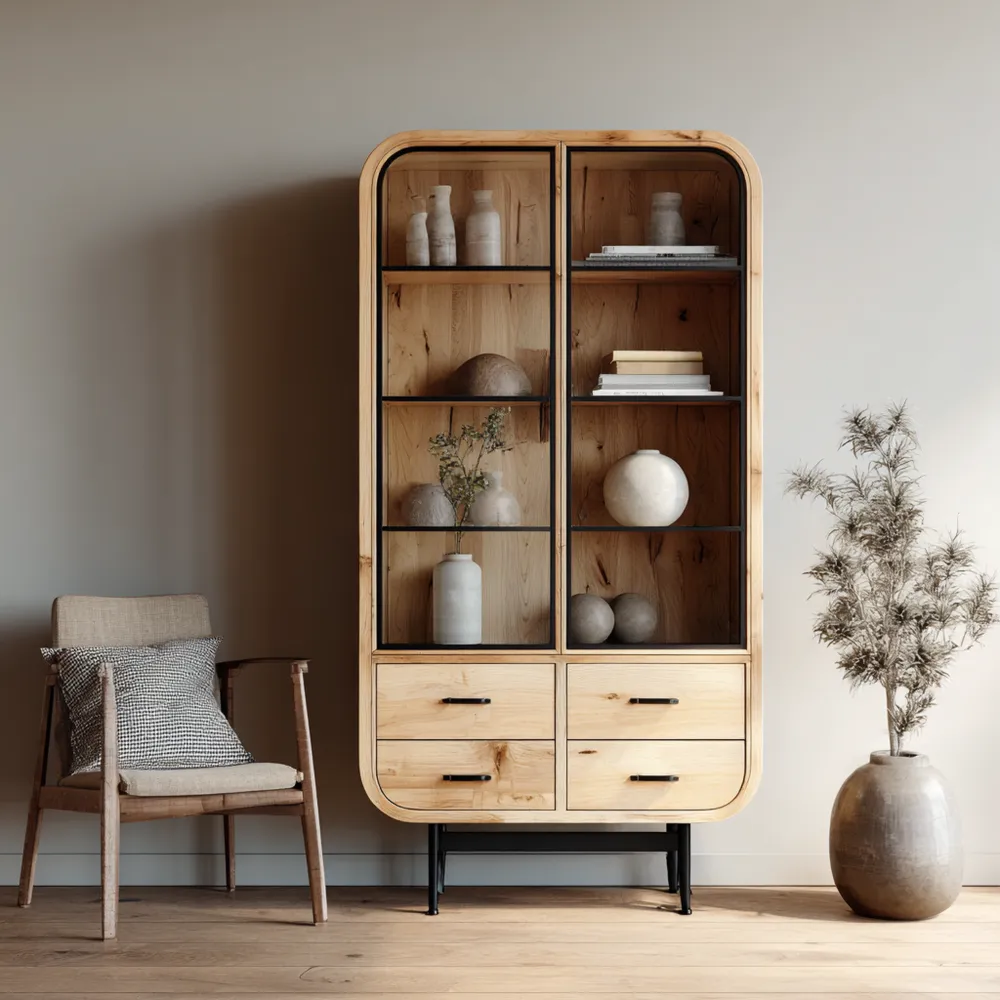 Armadio Vetrina Legno 180x80x40 cm - Naturale - Design Moderno