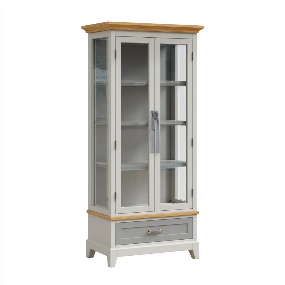 Vetrina in legno/vetro - 180x80x40 cm - Grigio/Legno chiaro - Design classico