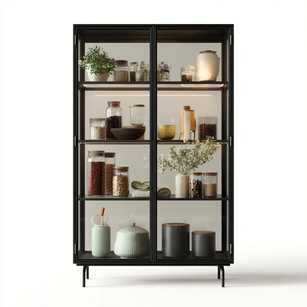 Vetrina decorativa 180x90x40 cm in Metallo/Vetro - Nero/Trasparente - Stile moderno