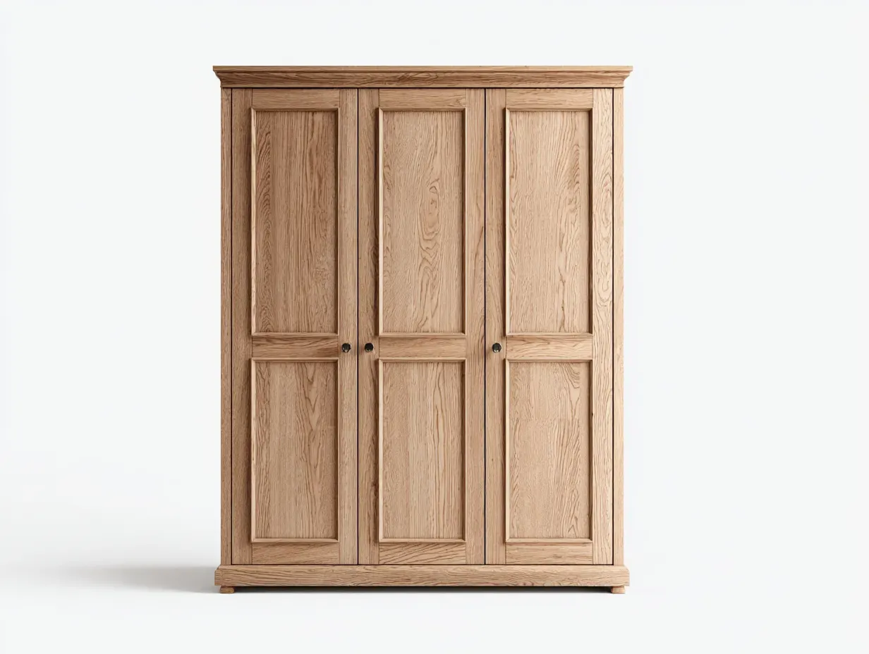 Armoire 3 portes - bois - 130x60x190 cm - chêne naturel - style classique-Dengoio