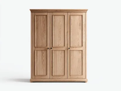 Armoire 3 portes - bois - 130x60x190 cm - chêne naturel - style classique-Dengoio