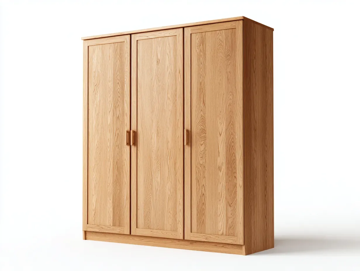 Armoire 3 portes - bois - 140x60x190 cm - chêne naturel - style contemporain-Dengoio