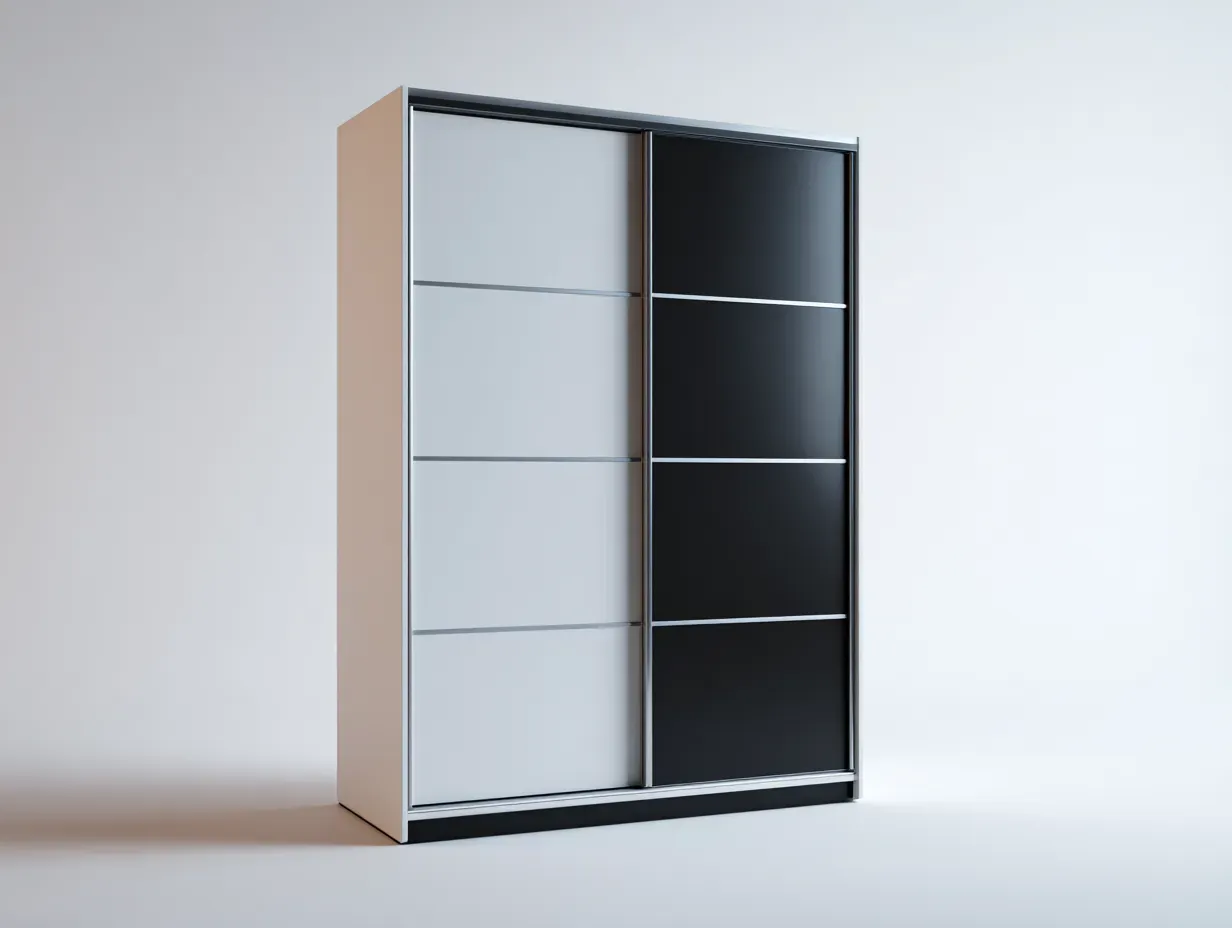 Armoire à portes coulissantes-Verre-Métal-195x60x215 cm-Blanc-Noir-Style contemporain-Dengoio