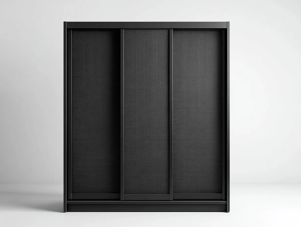 Armoire à portes coulissantes-Bois-Tissu-Métal-220x60x210 cm-Noir-Style contemporain texturé-Dengoio