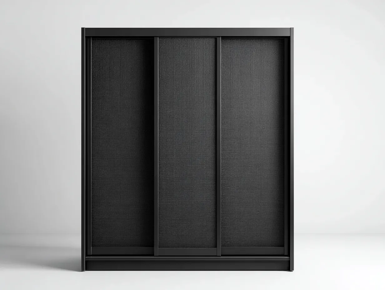 Armoire à portes coulissantes-Bois-Tissu-Métal-220x60x210 cm-Noir-Style contemporain texturé-Dengoio