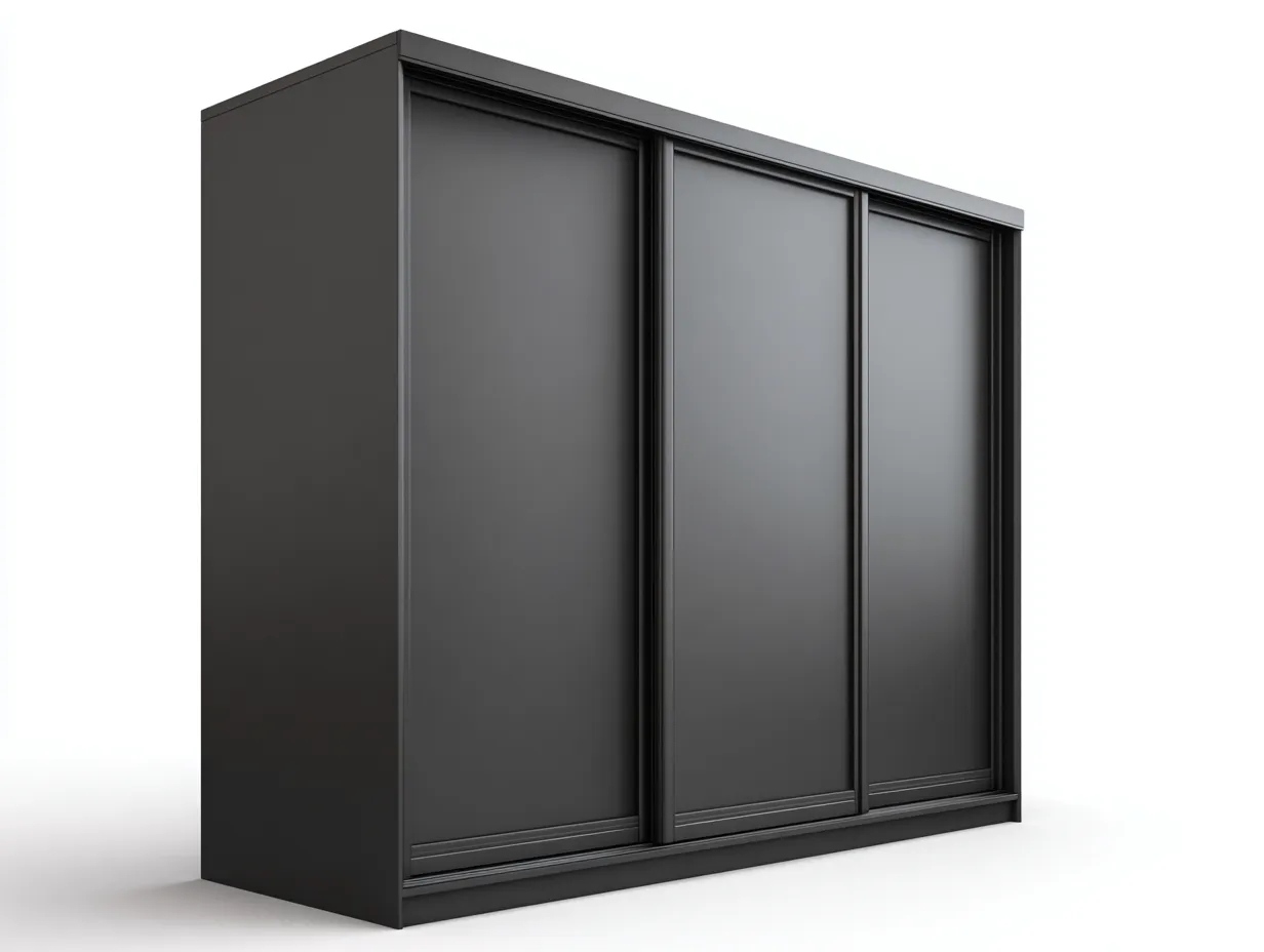 Armoire à portes coulissantes-Bois-Verre-Métal-260x62x215 cm-Noir-Style contemporain affirmé-Dengoio
