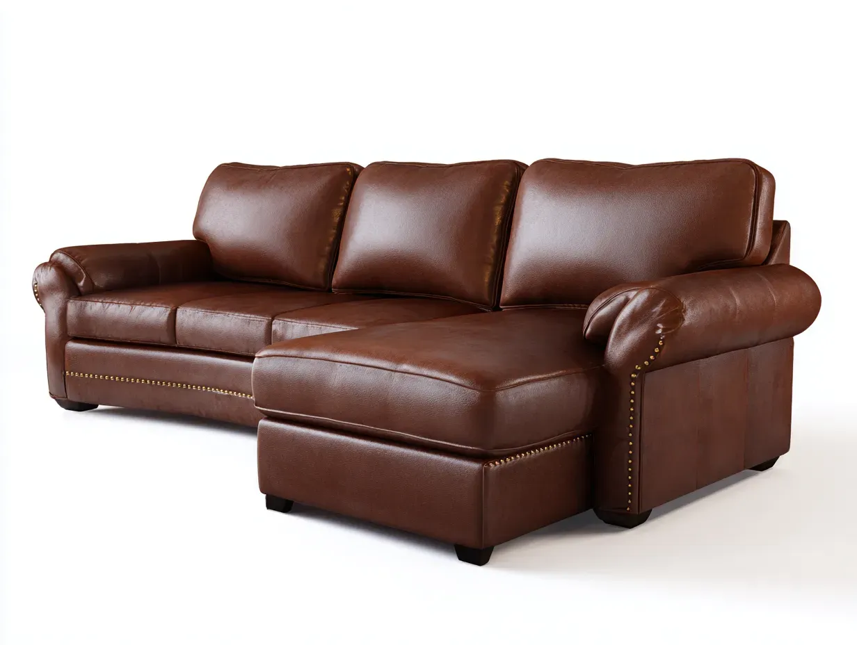 Canapé d'angle - Cuir - 262x168x90 cm - Marron - Style classique-Dengoio