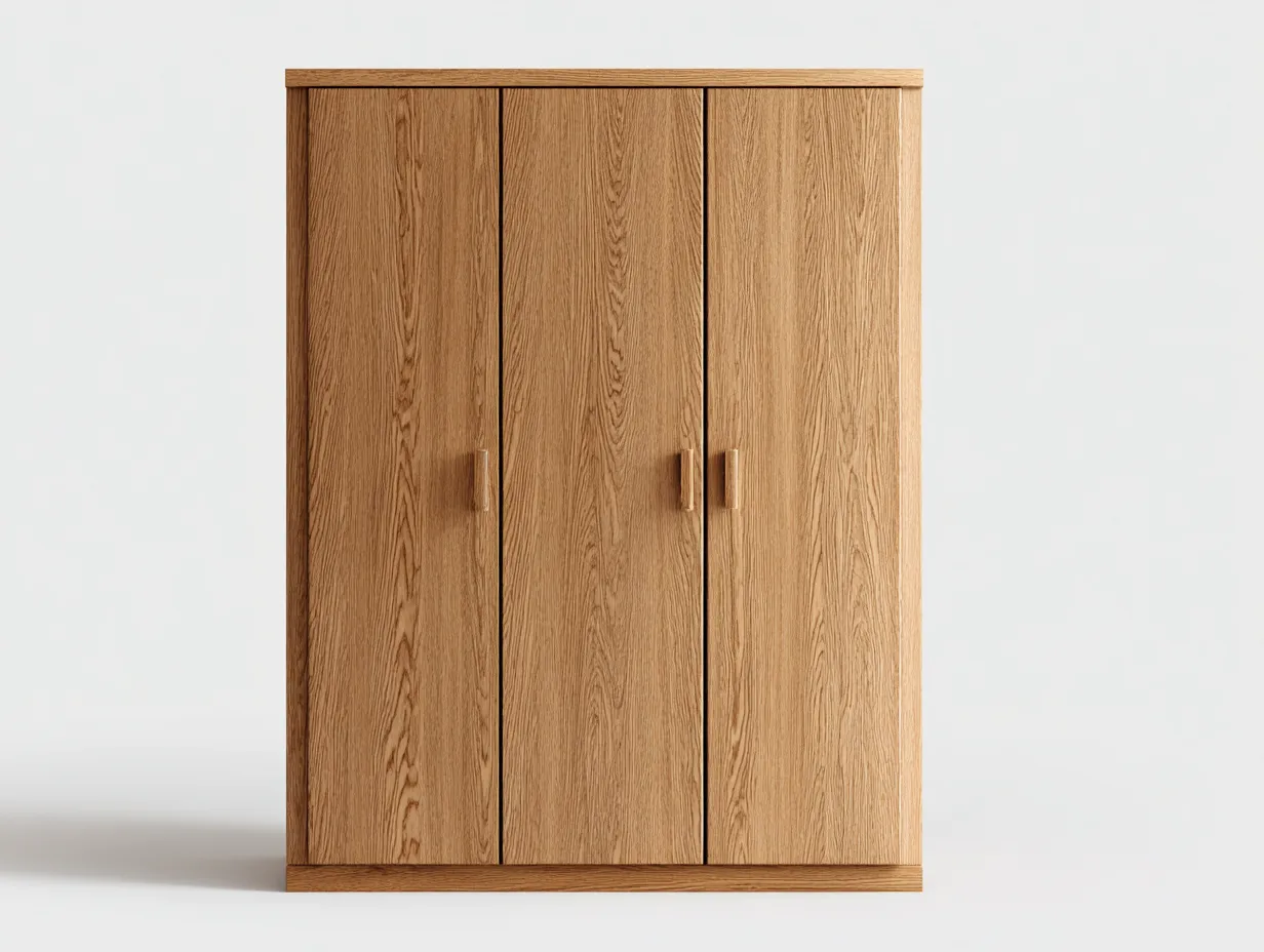 Armoire 3 portes - bois - 128x58x188 cm - chêne naturel - style contemporain-Dengoio