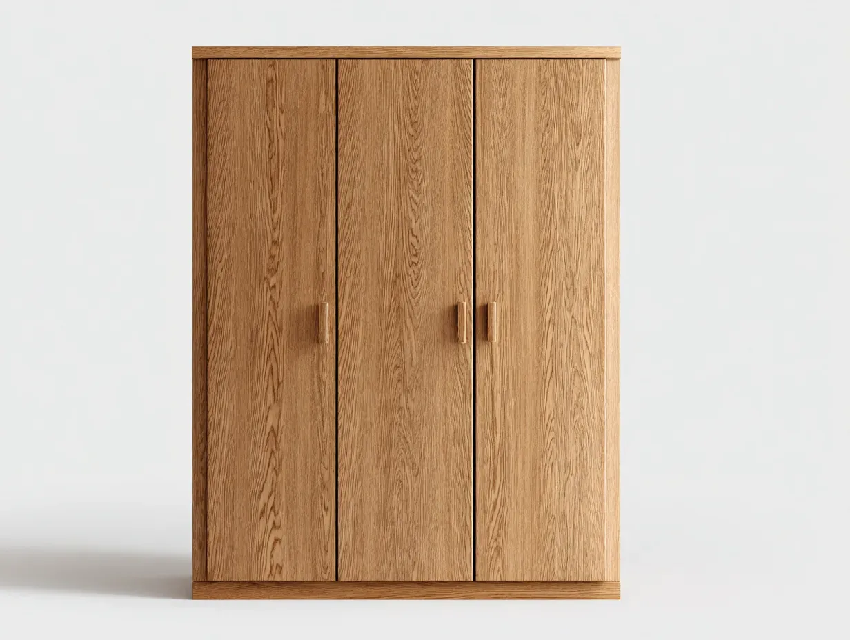 Armoire 3 portes - bois - 128x58x188 cm - chêne naturel - style contemporain-Dengoio