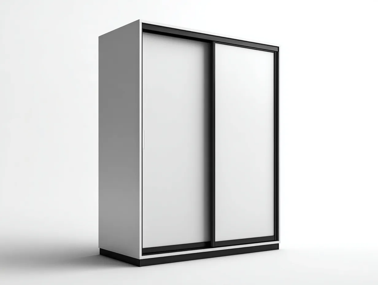 Armoire à portes coulissantes-Bois-Verre-Métal-180x60x205 cm-Blanc-Noir-Style moderne fonctionnel-Dengoio