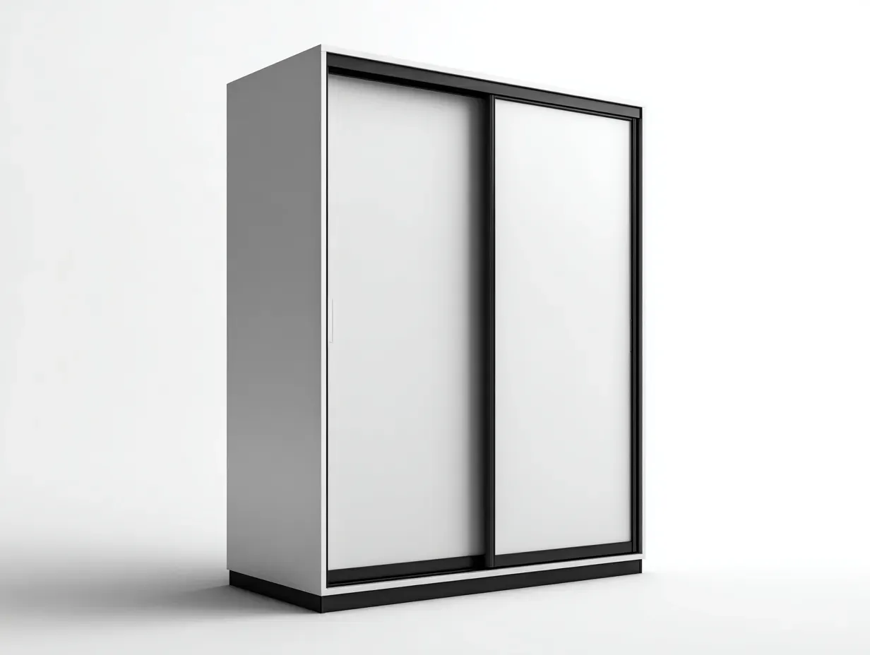 Armoire à portes coulissantes-Bois-Verre-Métal-180x60x205 cm-Blanc-Noir-Style moderne fonctionnel-Dengoio