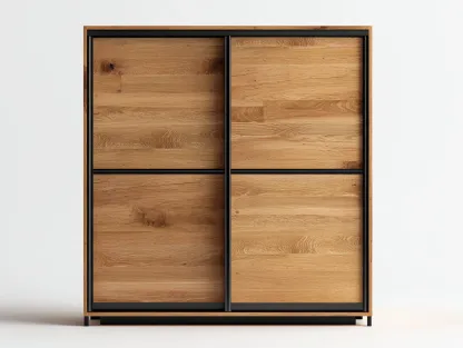 Armoire à portes coulissantes-Bois-Métal-210x62x208 cm-Chêne naturel-Noir-Style industriel contemporain-Dengoio