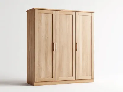 Armoire 3 portes - bois - 136x59x187 cm - chêne clair - style moderne-Dengoio